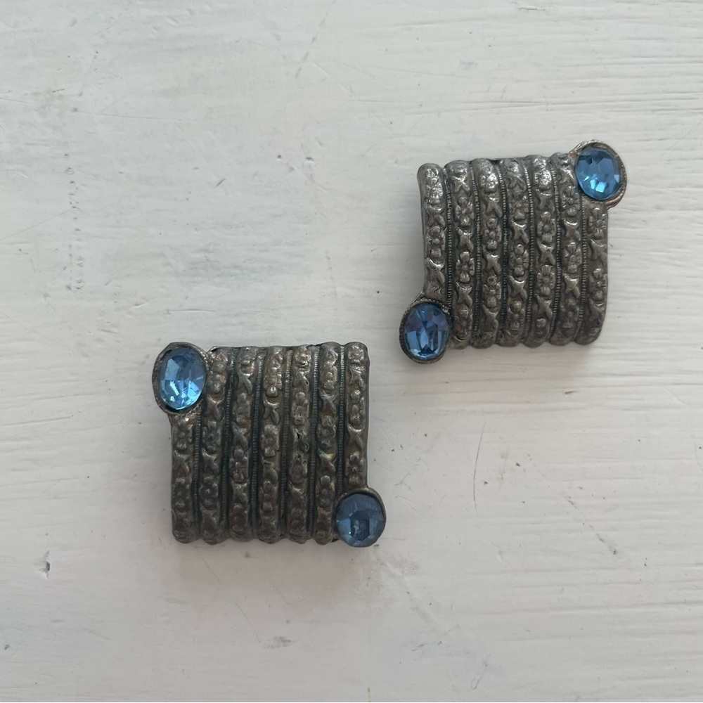 Vintage Antique Art Deco Blue Glass Dress Clips Sweater Shoe Clips Set of two